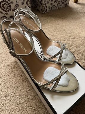 Steve Madden Silver Rhinestone Strappy Heels